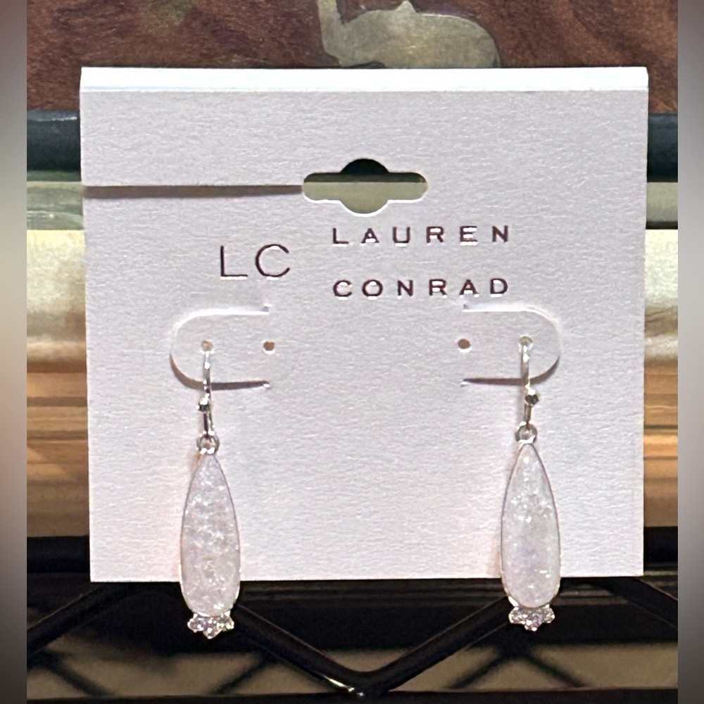 LC Lauren Conrad Silver Tone Fish Hook Teardrop Earrings with Purple Stone. NWTS - Picture 1 of 6